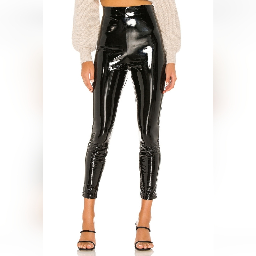 High-Shine Black Vinyl Skinny Pants